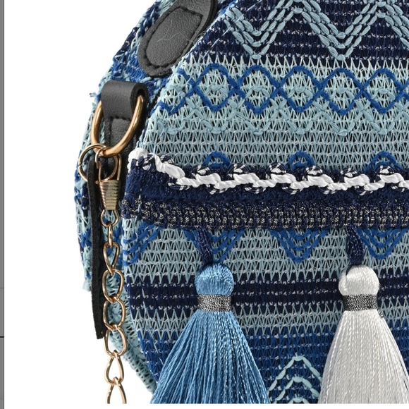 Thailand Designer, ROYAL SIAMESE Handmade Embroidery Navy Faux Leather NWT - Picture 6 of 7